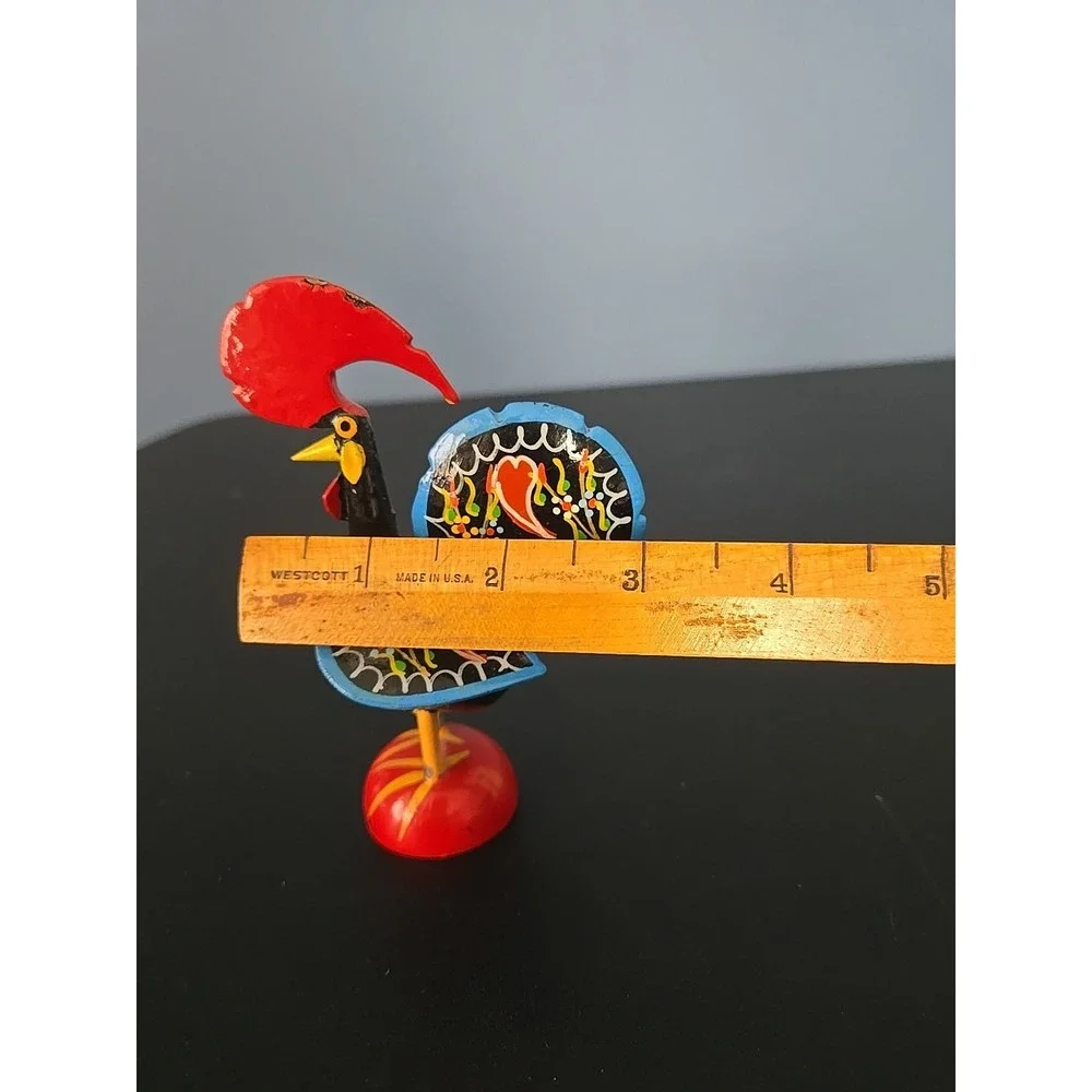 Vintage‎ Hand painted Wood Colorful Rooster Figurine Portugal Miniature